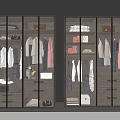 Modern Wooden Wardrobe Interior With Organized Hanging Clothes Multiple Shelves And Drawers