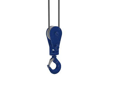 Blue Heavy Duty Industrial Pulley with Metal Hook and Steel Lifting Rope 3d model