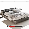 Stylish Double Bed With Black Leather Frame White Bedding And Side Nightstands On Beige Rug