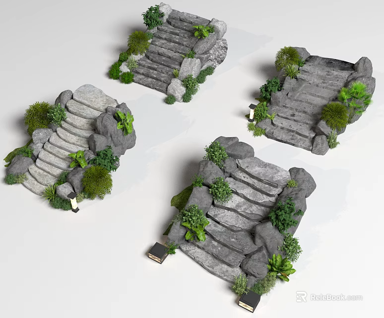 Natural Stone Stepping Stones Garden Landscape Design With Green Plants And Foliage Pathway 3d model 