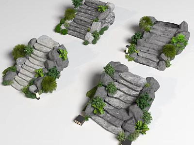 Natural Stone Stepping Stones Garden Landscape Design With Green Plants And Foliage Pathway 3d model