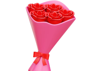 Bouquet of Fresh Red Roses Wrapped in Pink Paper with Red Bow Decoration 3d model