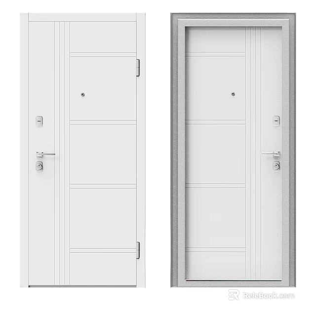Modern White Panel Interior Swing Door With Metal Handle And Simple Design 3d model 