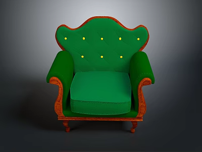 Green Accent Chair With Yellow Buttons Orange Trim And Wooden Legs 3d model