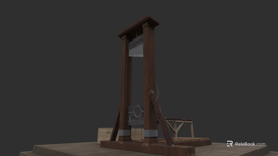 Historical Weapon Guillotine With Wooden Frame And Metal Blade Execution Device 3d model 