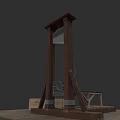 Historical Weapon Guillotine With Wooden Frame And Metal Blade Execution Device