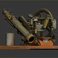 Modern Display Of Vintage Surveying Instrument With Metal Gears And Wooden Base