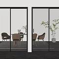 Modern Black Frame Sliding Doors With Ribbed And Clear Glass Interior View