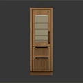 Upright Refrigerator Freezer With Wooden Exterior Glass Door Internal Shelves And Lower Grille Design