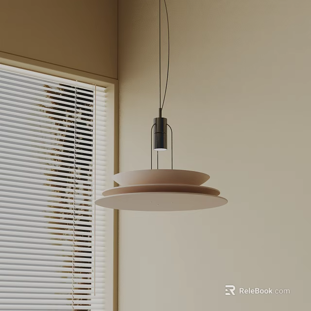 Modern Multi Tiered Pendant Light In Minimalist Interior With Window Blinds 3d model 