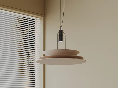 Modern Multi Tiered Pendant Light In Minimalist Interior With Window Blinds 3d model