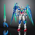 White And Blue Robot Character Figure With Green Energy Blades Red Feet And Sci Fi Weapon
