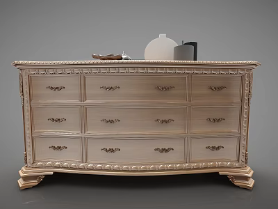 Classic Light Wood Entryway Cabinet Sideboard With Carved Details Multiple Drawers And Decorative Top 3d model