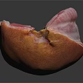 Fresh Peeled Grapefruit With Pink Juicy Flesh On Black Reflective Surface