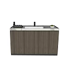 Modern Bathroom Vanity With Wooden Cabinet And Marble Countertop Faucet Toiletries Small Green Plant