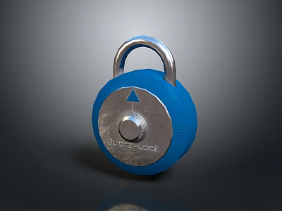 Blue Padlock With Silver Shackle Arrow Symbol And Round Body Design 3d model