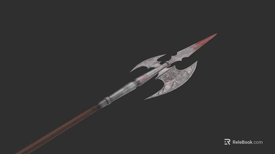 Ancient Decorative Spear Weapon With Metal Head Red Tip And Brown Shaft 3d model 