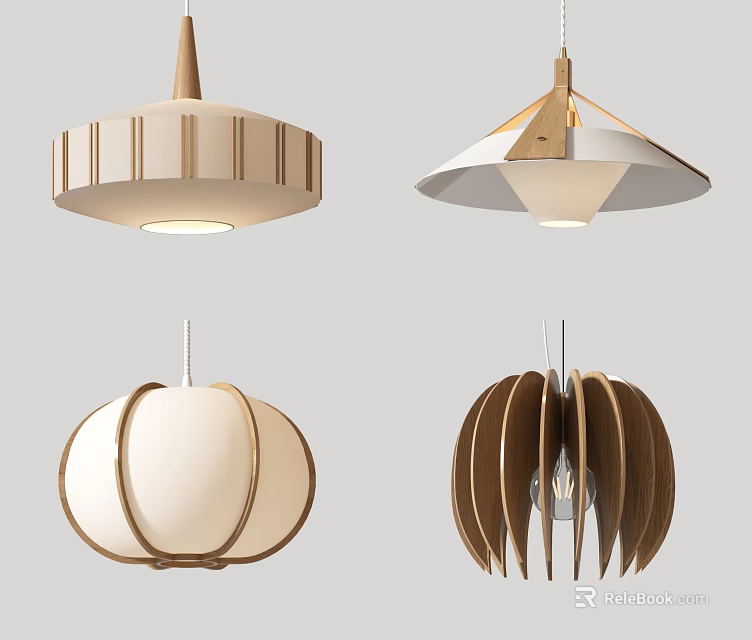 Modern Chandelier Designs With Wooden Accents And Various Geometric Shapes For Home Interior 3d model 