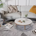 Modern Living Room Sofa Coffee Table Set With Throw Pillows Area Rug And Green Plants