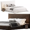 Modern Double Bed with Gray and White Bedding Pillows and Wooden Nightstand
