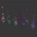 Vintage Metal Pendant Lighting Fixture Set With Various Shapes And Sizes