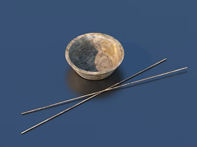 Simple Everyday Tableware Ceramic Bowl With Chopsticks On Dark Blue Surface 3d model
