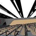 School Auditorium Modern Interior With Piano Arranged Seats And Ceiling Lights