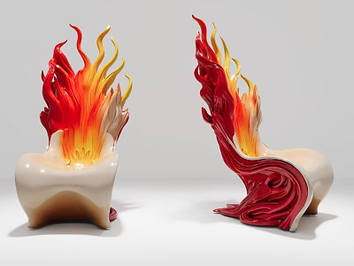 Unique Abstract Sofa With Flame Shaped Red Yellow Accents Modern Living Room 3d model