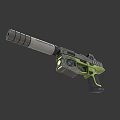 Sci Fi Designation Pistol With Long Barrel Silver Black Green And Yellow Glowing Elements 3d model