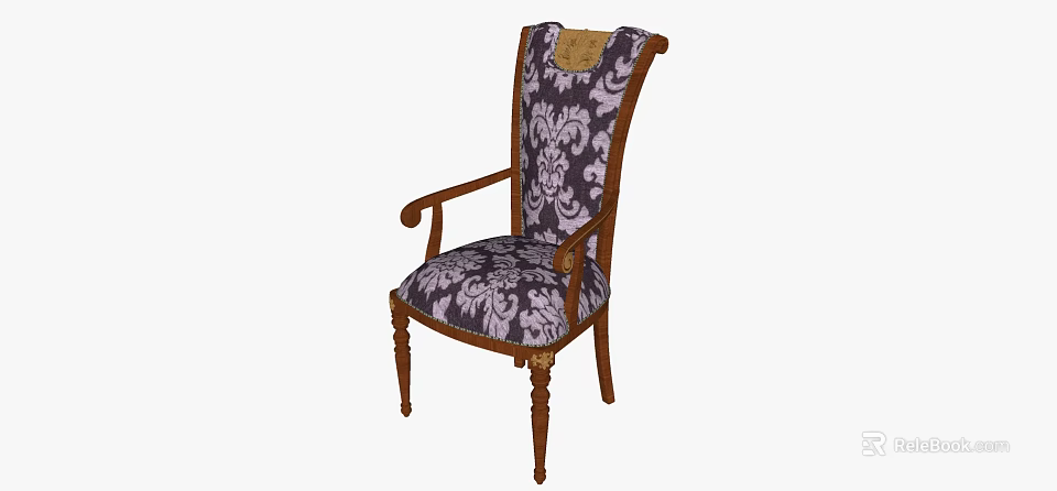 Classic Accent Chair With Carved Wooden Frame And Intricate Patterned Fabric Upholstery 3d model 