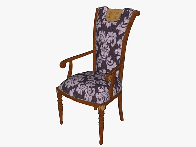 Classic Accent Chair With Carved Wooden Frame And Intricate Patterned Fabric Upholstery 3d model