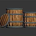 Wooden Barrels for Household with Wood Grain Metal Hoops Open Lid on Black Surface