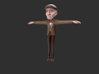 Elderly Man in Brown Suit With Bow Tie and Hat Arms Outstretched 3d model