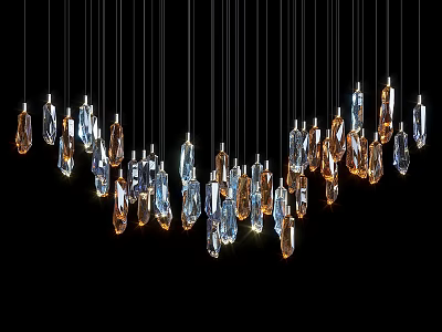 Modern Crystal Chandeliers With Transparent And Golden Drops Hanging On Black Background 3d model