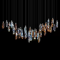 Modern Crystal Chandeliers With Transparent And Golden Drops Hanging On Black Background