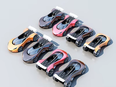 Multiple Colorful Sports Car Models with Modern Design and Rear Spoilers 3d model