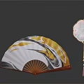 Traditional Daily Necessities Folding Fan with Colorful Patterns and Round Fan with Flower Bird Design