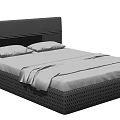 Modern Double Bed with Grey Headboard White Sheets and Woven Frame Design 3d model