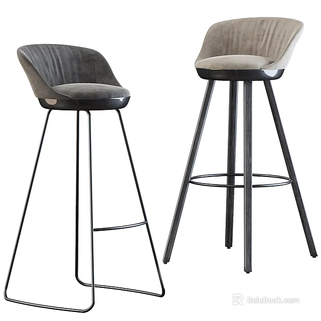 Modern Velvet And Leather Bar Stools With Black Metal Frame Sleek Design 3d model 
