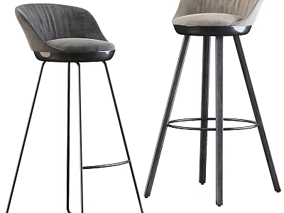 Modern Velvet And Leather Bar Stools With Black Metal Frame Sleek Design 3d model