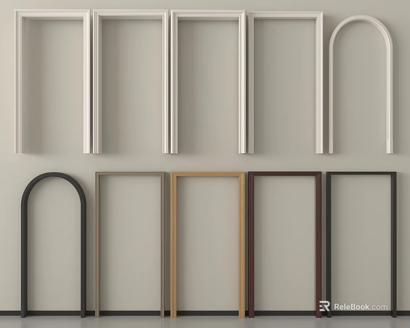 Frame Components With Rectangular And Arched Shapes In White Black Gold Brown Colors 3d model 