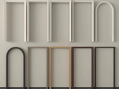 Frame Components With Rectangular And Arched Shapes In White Black Gold Brown Colors 3d model