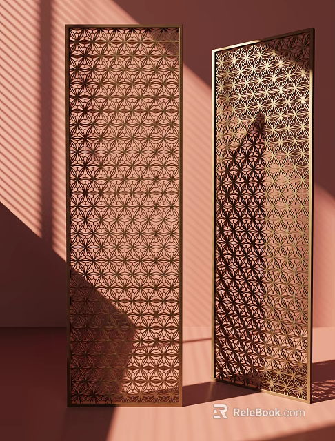 Decorative Golden Hollow Out Screen With Intricate Geometric Patterns And Light Shadow 3d model 