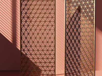 Decorative Golden Hollow Out Screen With Intricate Geometric Patterns And Light Shadow 3d model