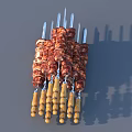 Grilled Juicy Marinated Meat Kebab on Metal Skewer with Wooden Handle