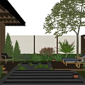 Modern Courtyard Garden Design With Pergola Seating Green Plants And Stone Pathway