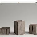 Natural Wooden Stump And Geometric Light Colored Stools With Texture Design 3d model