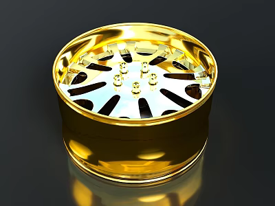 Golden Alloy Automotive Wheel Rim With Shiny Surface And Spoke Design 3d model