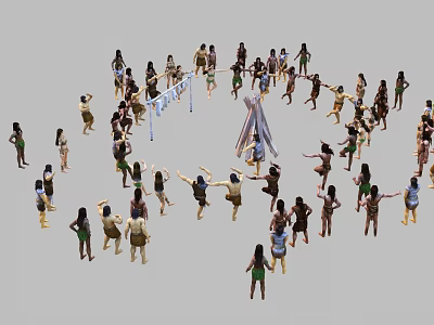 Game Movie Characters Gathered In Circle Around Central Structure During Tribal Activity 3d model