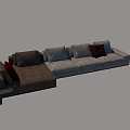 Modern Sectional Sofa In Brown And Light Gray With Throw Pillows And Side Table 3d model